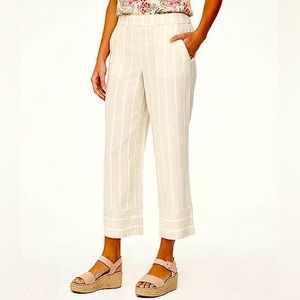 LOFT Cream Cropped Stripe Pull-On Pants